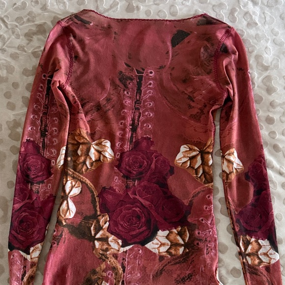 Ipse Gazebo made in Italy Floral Mesh Long Sleeve Top in Burgundy and Rust - Picture 5 of 5